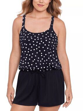 112$ Swim Solutions One Piece Polka Dot Swim Romper Size 18 US Black